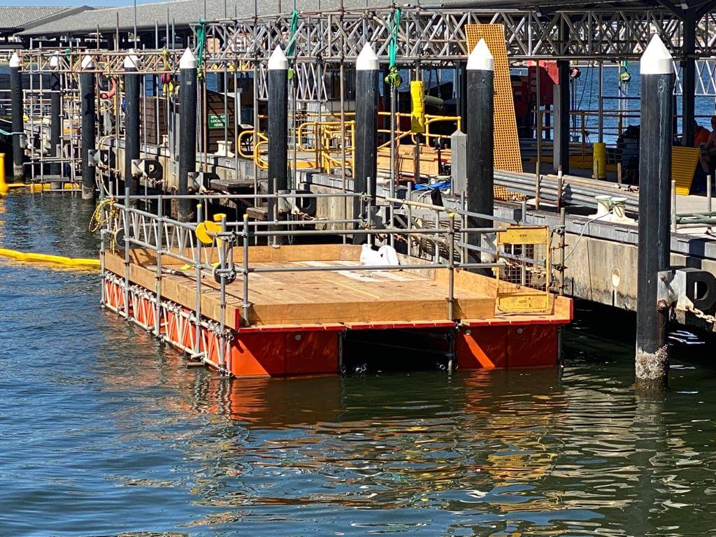 Floating scaffold pontoon for jetty repairs in Perth