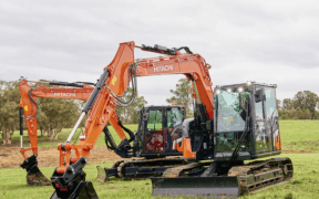 Two Hitachi compact excavators